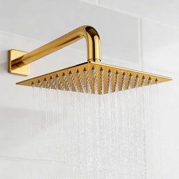 Plantex Stainless Steel Overhead Shower 8 x 8 inch with Water-Saving Technology/High pressure Rain Shower Head without Arm/Bathroom Shower -(Ultra Slim-PVD Gold)