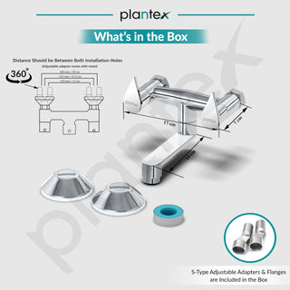 Plantex Pure Brass Non Telephonic Wall Mixer with Water Saving Faucet/Mixer Tap for Bathroom with Brass Wall Flange and Teflon Tape-7 Year Warranty (Pac-1816-Chrome)