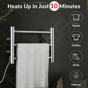 Plantex Electric Heated Towel Rail for Bathroom/3-Bar Wall Mounted Towel Warmer/304 Grade Stainless Steel Towel Bar/Fast Heating & Rust Proof - Pack of 1 (Chrome, 400mm X 300mm)