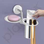Plantex 304 Grade Stainless Steel 2in1 Soap Holder with Tumbler Holder/Bathroom Accessories - Daizy (Chrome)
