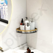 Plantex Corner Shelf for Bathroom Wall Mount/Aluminium Kitchen Corner Stand for Wall with Golden Railing & Magic Stickers/Bathroom Accessories Self Adhesive (9x9 inches, Gold & Black) - Pack of 2