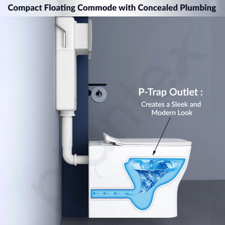 Plantex Ceramic Commode With Conceal Flush Tank/Wall Hung Toilet with Dual Flush Tank/Tank with Internal Accessories - (White)