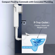 Plantex Ceramic Commode With Conceal Flush Tank/Wall Hung Toilet with Dual Flush Tank/Tank with Internal Accessories - (White)