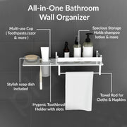 Plantex Stainless Steel 4in1 Multipurpose Bathroom Shelf/Bathroom Steel Rack with Soap Dish, Towel Rod and Tumbler Holder-Chrome (18x5 inches)