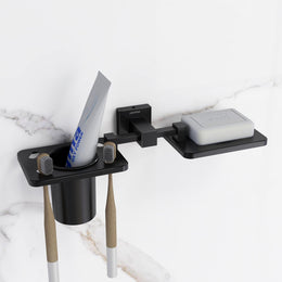 Plantex 304 Grade Stainless Steel 2in1 Soap Dish with Tooth Brush Holder/Soap Stand/Tumbler Holder/Bathroom Accessories - Wall Mount (Matt Black)