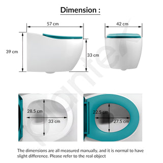 Plantex Imported Ceramic Commode Toilet/Wall Hung Commode/Rimless Washdown Flush Western Toilet with Soft Closing Toilet Seat - P Trap Outlet (1184, Ocean Blue)
