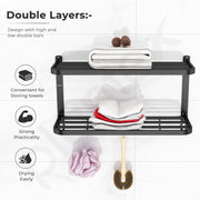 Plantex Double Towel Rack for Bathroom/24 Inch Dual Towel Holder/Towel Bar/Towel Henger/Bathroom Accessories - Pack of 1 (Black)