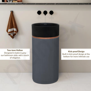 Plantex Matt Pedestal Wash Basin/Acrylic Resin & Quartz Free Standing Wash Basin/Round Basin For Bathroom/Home/Hotel/Restaurant- (Black And Grey, 16 X 16 X 34 Inch)