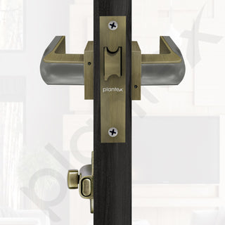 Plantex Heavy Duty Door Lock Bathroom Door Lock/Mortise Keyless Handle Set for Home/Bathroom/Store Room/Balcony/Office with Baby Latch (7086 – Brass Antique/Satin Black)