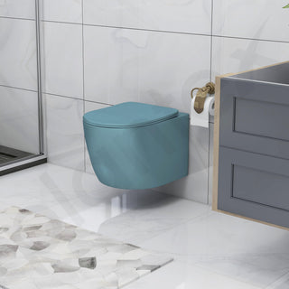 Plantex Imported Ceramic Wall Hung Commode/Rimless Washdown Flush Western Toilet/Round Commode with Soft Closing Toilet Seat - P Trap (Harmony Blue)