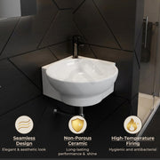 Plantex Ceramic White Corner Wash Basin/Wall Mount Basin for Bathroom/Corner Bathroom Basin/Glossy Small Sink with 10 Years Glaze Warranty by Plantex(Lily -14 x 14 x 5 Inch)