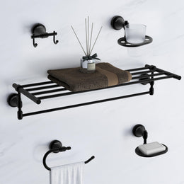 Plantex 304 Grade Stainless Steel Bathroom Accessories Set of 5 - Towel Stand/Napking Ring/Soap Stand/Toothbrush Holder/Robe Hanger - Niko (Black)
