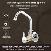Plantex Pure Brass Kitchen Sink Tap with 360Ã‚Â° Extended Swivel Spout/Basin Tap with Water Saving Aerator/Sink Tap for Kitchen Basin with Brass Wall Flange-7 Year Warranty (FLO-810- Chrome)
