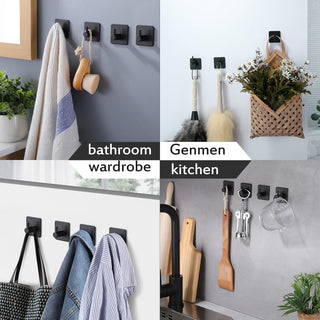 Plantex Wall Mount Hooks/Self Adhesive GI Steel Waterproof Hooks/Wall Hanger Hook/Towel/Sticker Hooks for Walls - Pack of 2 (Black)
