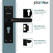 Plantex Heavy-Duty Door Lock Set - Main Door Lock Plate Handle Set/6-Lever Mechanism Mortise Locks with 3 Keys/Brass Locks Body & Cylinder (PTP-012- Black)
