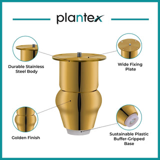 Plantex 4 Inch Sofa Legs for Bed Furniture/Sofa Legs for Table/Sofa Support Legs with Rubber Grip (Gold, 8 Pcs)