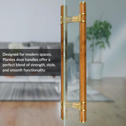 Plantex 18 Inch Main Door Handle/Stainless Steel & Wooden Door Handle/Pull-Push Handle for Door/Office & Hotel - Pack of 1 (DTMD-428, Gold & Wood)