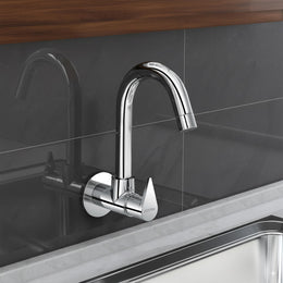 Plantex Kitchen Taps for Home Sink with Water Saving Nozzle/Kitchen Tap/High Arc 360° Swivel Spout for Sink Tap with Brass Wall Flange -(Pac-1810-Chrome)