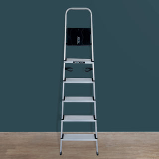 Plantex Big Foot - Widest Steps - Fully Aluminium Folding 6 Step Ladder for Home -Anti-Skid Step Ladder/6 Wide Step Ladder (Black-Silver)