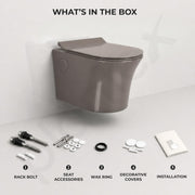 Plantex Platinum Ceramic Rimless Wall Hanging Commode/Western Toilet/Washdown Flush for Bathroom/Commode with Soft Toilet Seat Cover - P Trap ( Choco )