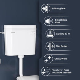 Plantex Flush Tank for Toilet/Single Flushing Cistern for Bathroom with 10 Ltr Water Capacity/Polypropylene Toilet Flush Tank - Pack of 1 (Classic, White)
