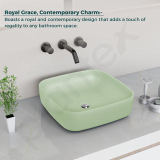 Plantex Premium Ceramic Tabletop Wash Basin/Square Countertop Bathroom Basin (Olive, 16 x 16 x 5 Inch)