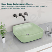 Plantex Premium Ceramic Tabletop Wash Basin/Square Countertop Bathroom Basin (Olive, 16 x 16 x 5 Inch)