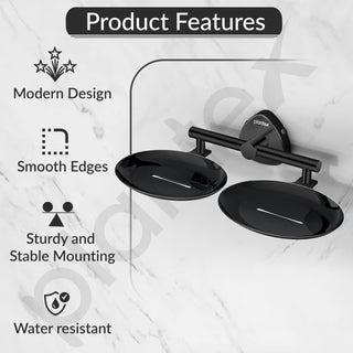 Plantex J4 Stainless Steel Double Soap Dish for Bathroom/Soap Holder for Bathroom/Wall Mounted Soap Holder/Bathroom Accessories (PVD Black Finish) Angel
