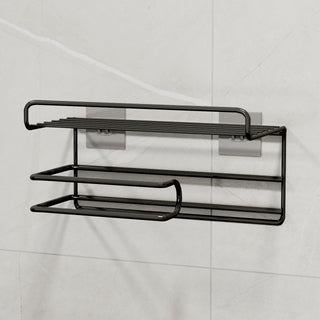 Plantex GI Steel Self Adhesive Toilet Paper Holder/Tissue Paper Roll Holder with Mobile Stand/Towel Bar Hanger Storage Rack/Bathroom Accessories(Black)