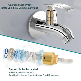 Plantex Pure Brass Single Lever Short Body Bib Tap with Water Saving Techonlogy Tap/Water Tap with Teflon Tape & Wall Flange for Bathroom (ZUR-1502, Chrome)
