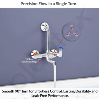 Plantex Wall Mixer 2 in 1 with L-Bend Connector for Rain Shower/Nickel Chrome Mirror Finish Mixture Tap for Bathroom with Wall Flange-(APS-1299)