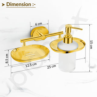 Plantex J4 Stainless Steel Soap Dish with Liquid Dispenser/Soap Stand for Bathroom Wall Mount/Shampoo Dispenser/Bathroom Accessories (PVD Gold Finish) Onix