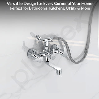 Plantex Telephonic Brass Wall Mixer for Bathroom 2 in 1/Spout Mixer Tap/Hand Shower/Mixer Tap for Bathroom with 7-Year Manufacturer's Warranty-(Flo-817 Chrome)