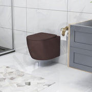 Plantex Ceramic Wall Hung Commode/Imported Rimless Washdown Flush Western Toilet/Commode with Soft Closing Seat - P Trap (Round-Matt Brown)