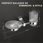 Plantex 2 in 1 Glass Soap Dish With Tumbler Holder/Pure Brass Soap Holder with Toothbrush Holder/Bathroom Accessories - Pack of 1 (DL-14, Chrome)