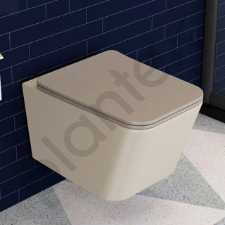 Plantex Imported Italica Ceramic Wall Hung Commode Toilet/Rimless Western Toilet/Washdown Commode with Soft Closing Toilet Seat - P Trap (Square - Matt Khaki)