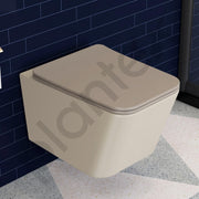 Plantex Imported Italica Ceramic Wall Hung Commode Toilet/Rimless Western Toilet/Washdown Commode with Soft Closing Toilet Seat - P Trap (Square - Matt Khaki)