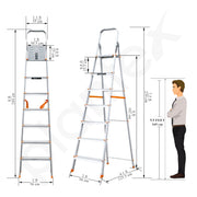 Plantex Legend Aluminium Folding 7 Step Ladder for Home - 7 Step Anti Skid Ladder/Wide Step Ladder (Orange-Silver)