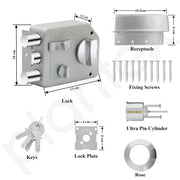 Plantex Rim Lock for Main Door - Heavy Duty With 4 Keys - Suitable for Inside Opening Wooden Doors - Pack of 1 (Satin)