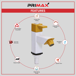 Primax PTMT EDS-123 Single Lever Pillar Cock/Table Top Wash Basin Tap/Water Faucet for Kitchen Sink (Yellow & White)