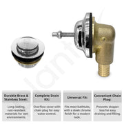 Plantex Pure Brass Bathtub Overflow with Chain Plug and Waste Coupling/Overflow Set/Durable and Stylish Design for Efficient Drainage and Easy Installation - (Chrome)