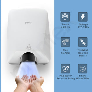 Plantex Automatic Hand Dryer/1200W Small Hand Dryer Machine/Hand Wash Air Dryer for Bathroom/Office/Hotel/Commercial Use (White)