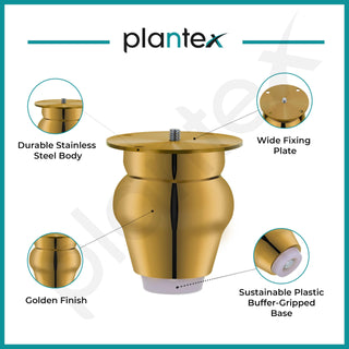 Plantex 3 Inch Sofa Legs for Bed Furniture/Sofa Legs for Table/Sofa Support Legs with Rubber Grip (Gold Finish, 8 Pcs)