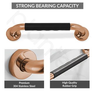 Plantex 304 Stainless Steel Grab Bar for Toilet with Grip/13 inch Anti-Slip Handle for Bathroom Support - Pack of 2 (Rose Gold & Black)