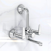 Plantex Pure Brass Wall Mixer for Bathroom 2 in 1 with L-Bend Connector/Tap Mixer/Nickel Chrome Mirror Finish Mixture Tap with Water Saving Aerotor - (DOL-2320-Chrome)