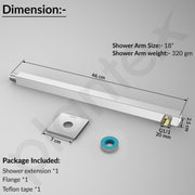 Plantex 18-Inch Shower Arm for Overhead Shower/Stainless Steel Shower Pipe/Wall Mount Bathroom Fitting with ½-Inch Thread - Pack of 1 (Chrome)