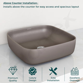 Plantex Platinum Ceramic Tabletop Square Wash Basin/Countertop Bathroom Sink (Choco, 16 x 16 x 5 Inch)