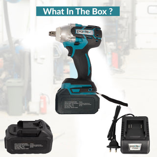 Plantex Cordless Impact Wrench with battery & charger/Brushless Motor/350 Nm Tourq/1/2 Square Head - (Blue & Black)