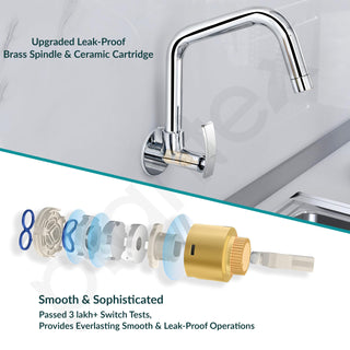 Plantex Pure Brass Sink tap for Kitchen Basin/Kitchen Tap with Brass Wall Flange and Water Saving Nozzle/Tap for Wash Basin/Kitchen Faucet-(ZUR-1508-Chrome)