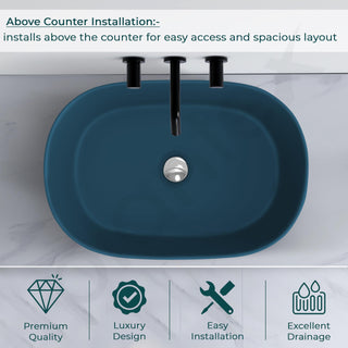 Plantex Ceramic Wash Basin for Bathroom/Oval Counter Top Basin/Tabletop Wash Basin for Home/Office - (3061, Pine Blue)